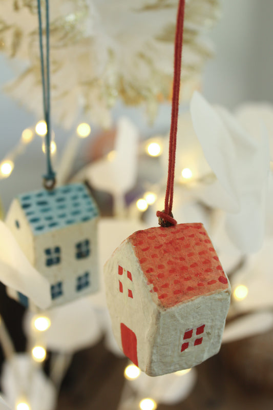 Mache cotton houses - set of 6