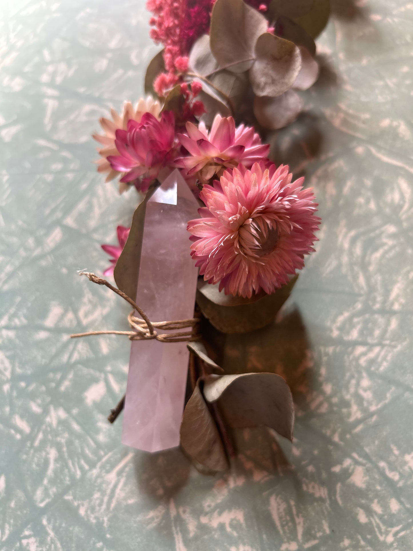 Rose quartz floral cleansing wand