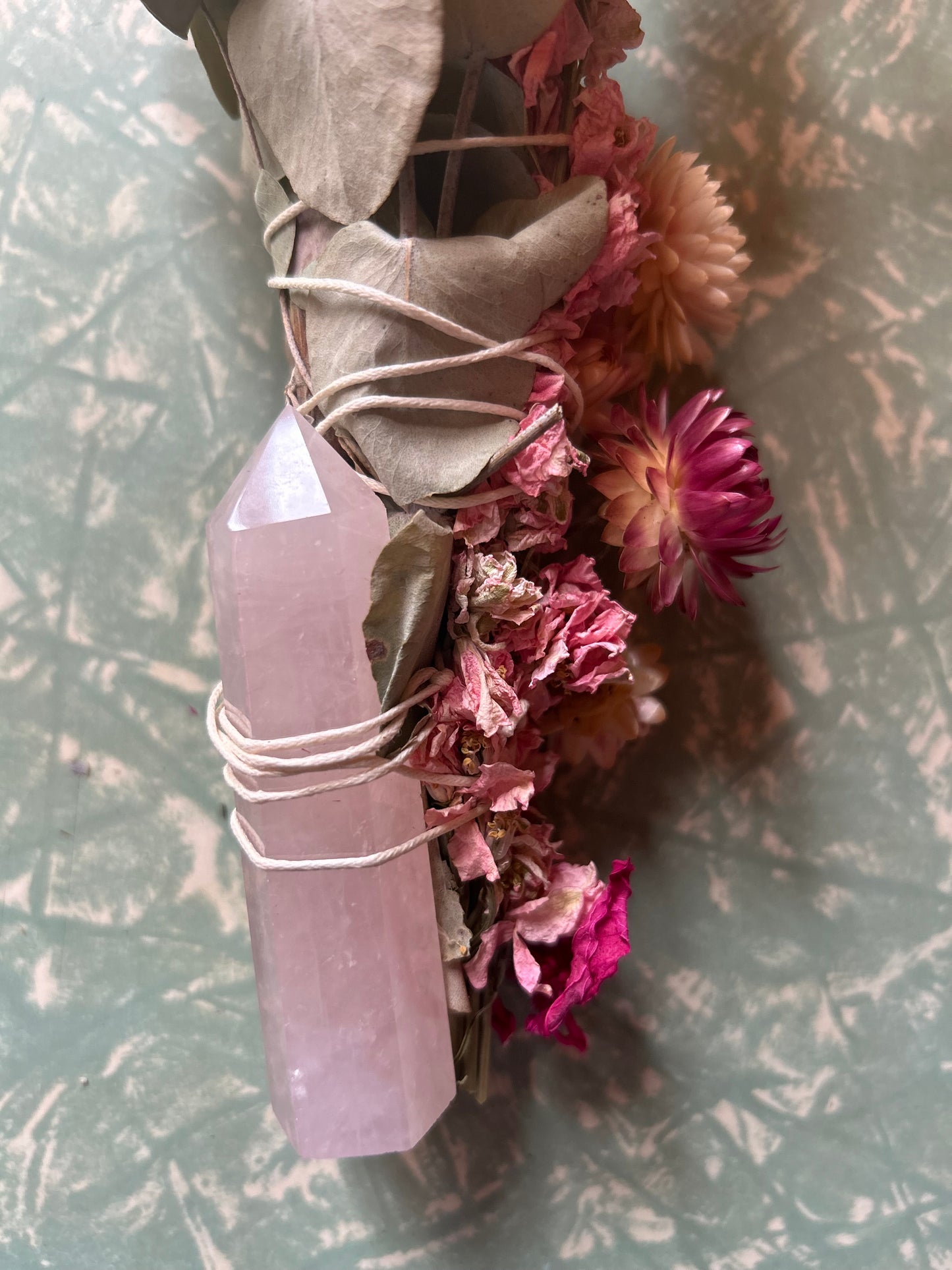 Rose quartz floral cleansing wand