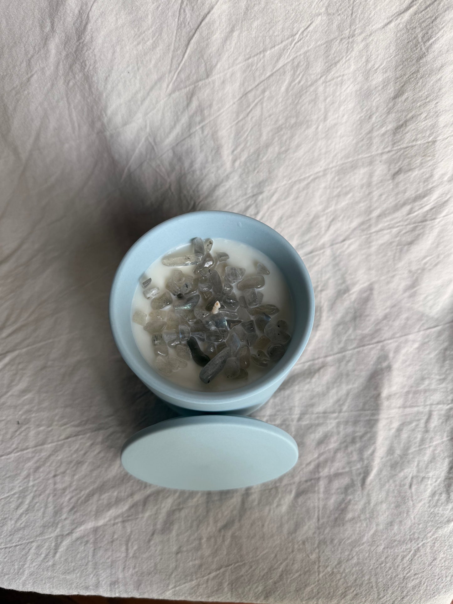 Blue ceramic candle