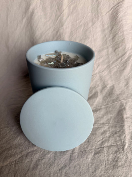 Blue ceramic candle